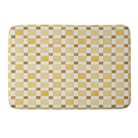 Ninola Design Everyday Artifact Checker Mosaic Tiles Geometry Yellow Memory Foam Bath Mat