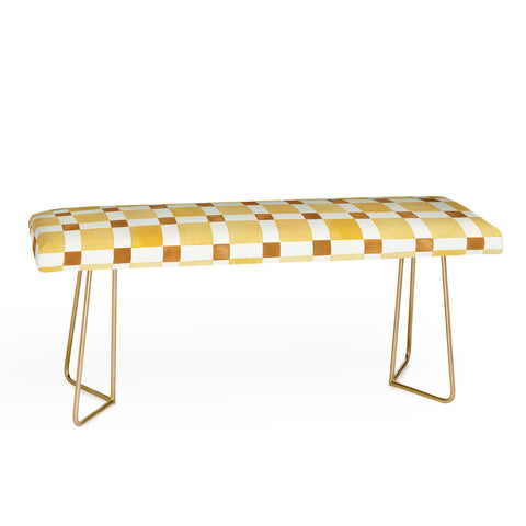 Ninola Design Everyday Artifact Checker Mosaic Tiles Geometry Yellow Bench