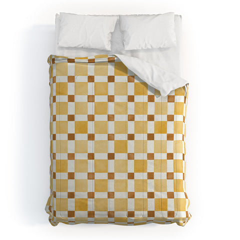 Ninola Design Everyday Artifact Checker Mosaic Tiles Geometry Yellow Comforter
