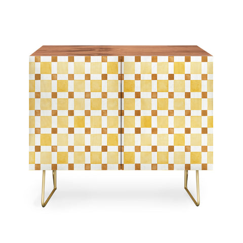 Ninola Design Everyday Artifact Checker Mosaic Tiles Geometry Yellow Credenza
