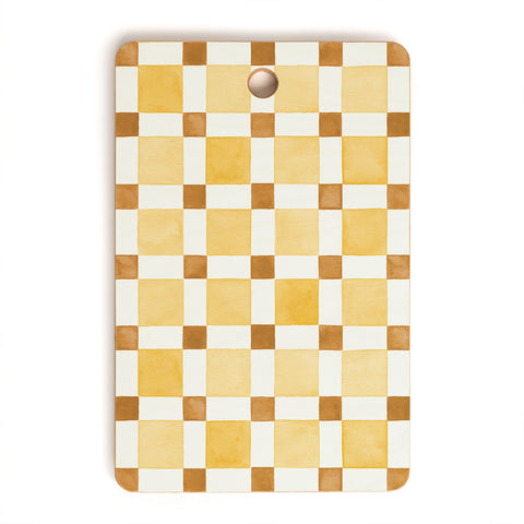 Ninola Design Everyday Artifact Checker Mosaic Tiles Geometry Yellow Cutting Board Rectangle