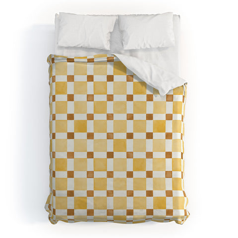 Ninola Design Everyday Artifact Checker Mosaic Tiles Geometry Yellow Duvet Cover