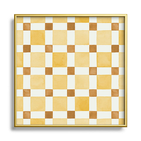 Ninola Design Everyday Artifact Checker Mosaic Tiles Geometry Yellow Square Metal Framed Art Print