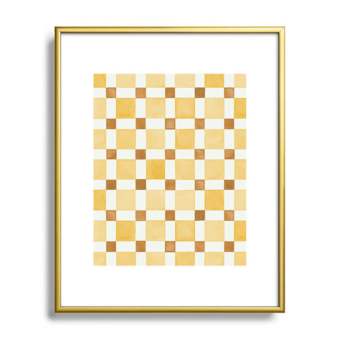 Ninola Design Everyday Artifact Checker Mosaic Tiles Geometry Yellow Metal Framed Art Print