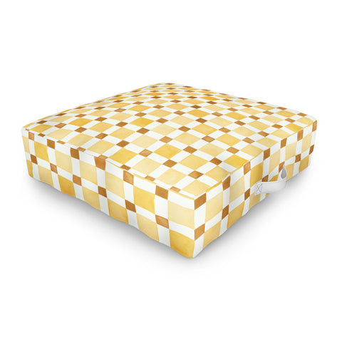 Ninola Design Everyday Artifact Checker Mosaic Tiles Geometry Yellow Outdoor Floor Cushion
