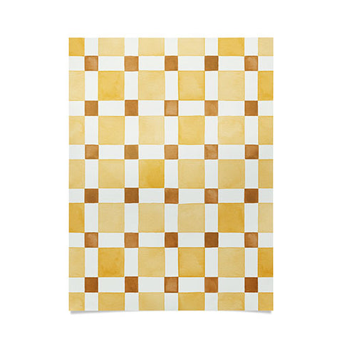 Ninola Design Everyday Artifact Checker Mosaic Tiles Geometry Yellow Poster