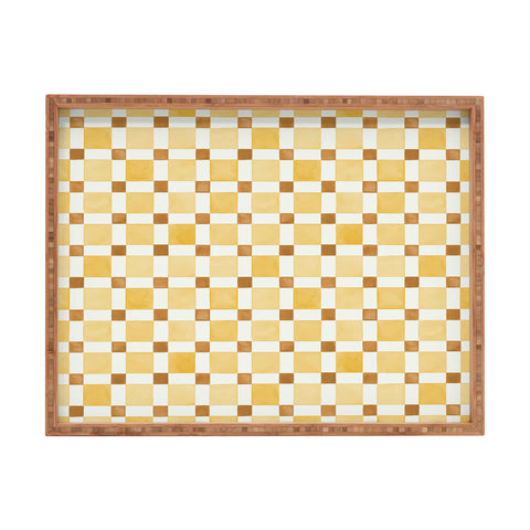 Ninola Design Everyday Artifact Checker Mosaic Tiles Geometry Yellow Rectangular Tray