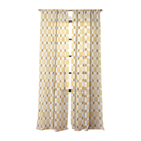 Ninola Design Everyday Artifact Checker Mosaic Tiles Geometry Yellow Sheer Window Curtain