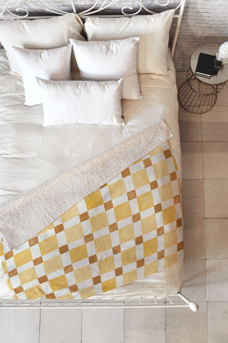 Ninola Design Everyday Artifact Checker Mosaic Tiles Geometry Yellow Fleece Throw Blanket