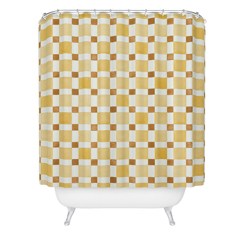 Ninola Design Everyday Artifact Checker Mosaic Tiles Geometry Yellow Shower Curtain