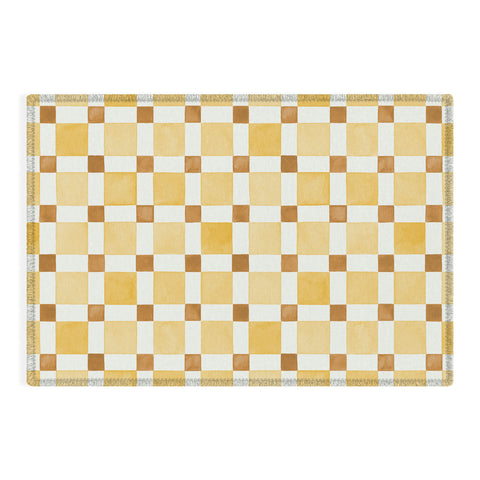 Ninola Design Everyday Artifact Checker Mosaic Tiles Geometry Yellow Outdoor Rug