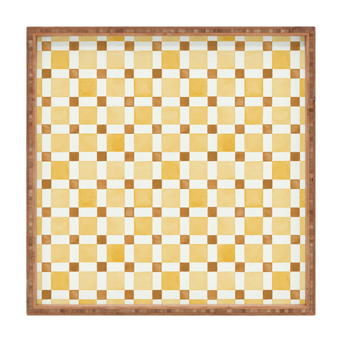 Ninola Design Everyday Artifact Checker Mosaic Tiles Geometry Yellow Square Tray