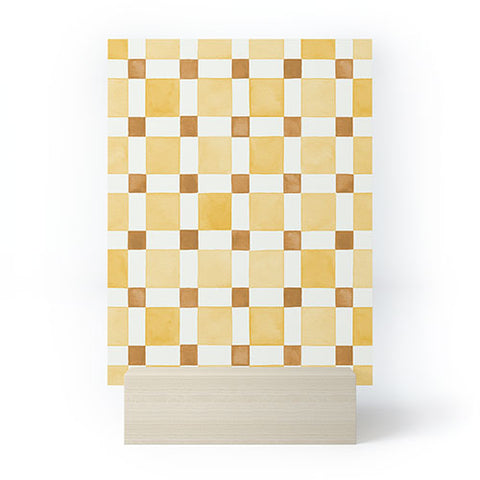 Ninola Design Everyday Artifact Checker Mosaic Tiles Geometry Yellow Mini Art Print