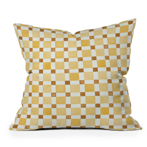Ninola Design Everyday Artifact Checker Mosaic Tiles Geometry Yellow Outdoor Throw Pillow