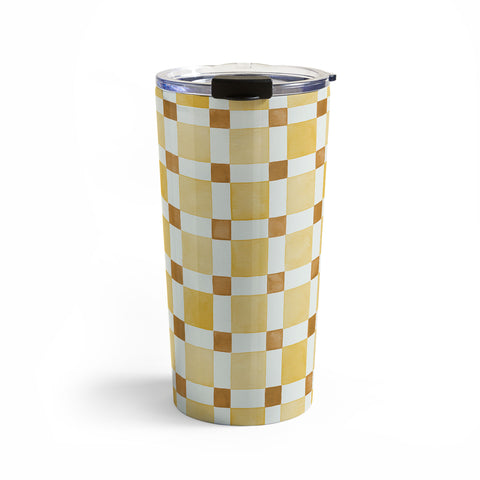 Ninola Design Everyday Artifact Checker Mosaic Tiles Geometry Yellow Travel Mug