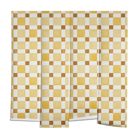Ninola Design Everyday Artifact Checker Mosaic Tiles Geometry Yellow Wall Mural
