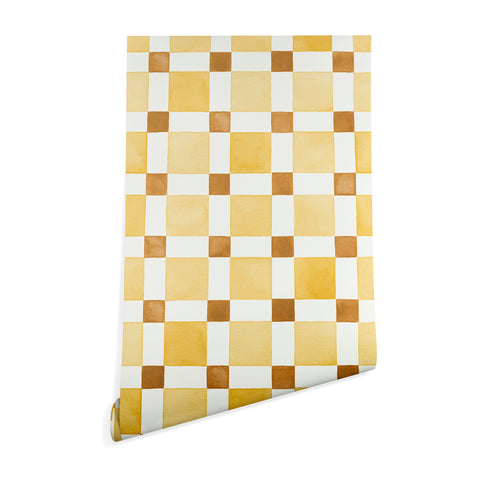 Ninola Design Everyday Artifact Checker Mosaic Tiles Geometry Yellow Wallpaper