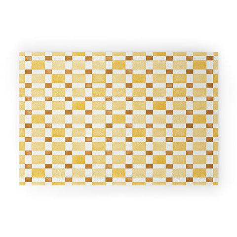 Ninola Design Everyday Artifact Checker Mosaic Tiles Geometry Yellow Welcome Mat