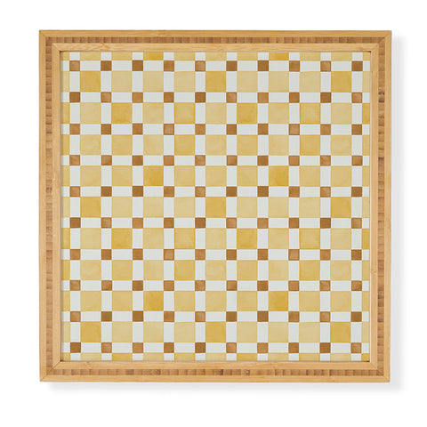 Ninola Design Everyday Artifact Checker Mosaic Tiles Geometry Yellow Framed Wall Art