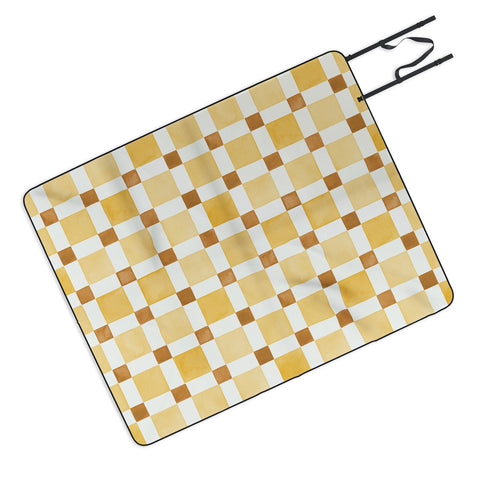Ninola Design Everyday Artifact Checker Mosaic Tiles Geometry Yellow Picnic Blanket