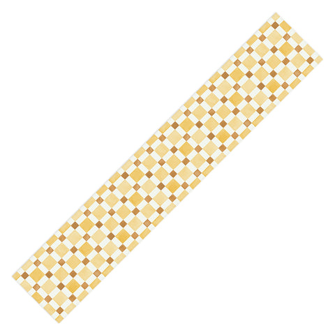 Ninola Design Everyday Artifact Checker Mosaic Tiles Geometry Yellow Table Runner