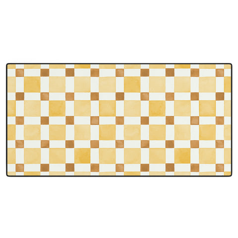 Ninola Design Everyday Artifact Checker Mosaic Tiles Geometry Yellow Desk Mat