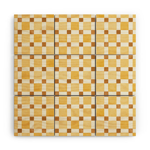 Ninola Design Everyday Artifact Checker Mosaic Tiles Geometry Yellow Wood Wall Mural