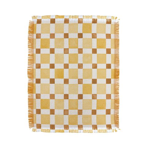 Ninola Design Everyday Artifact Checker Mosaic Tiles Geometry Yellow Throw Blanket