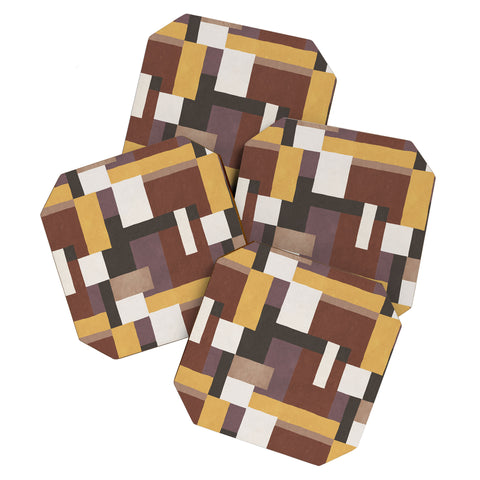 Ninola Design Everyday Artifact Modern Color Block Texture Earthy Coaster Set