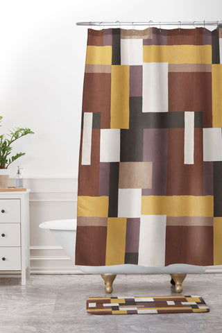 Ninola Design Everyday Artifact Modern Color Block Texture Earthy Shower Curtain And Mat