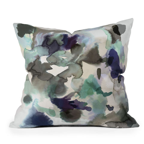 Ninola Design Expressive Abstract Painting Aqua Outdoor Throw Pillow