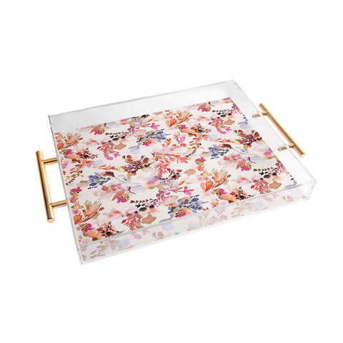 Ninola Design Fall Flowers Watercolor Orange Acrylic Tray