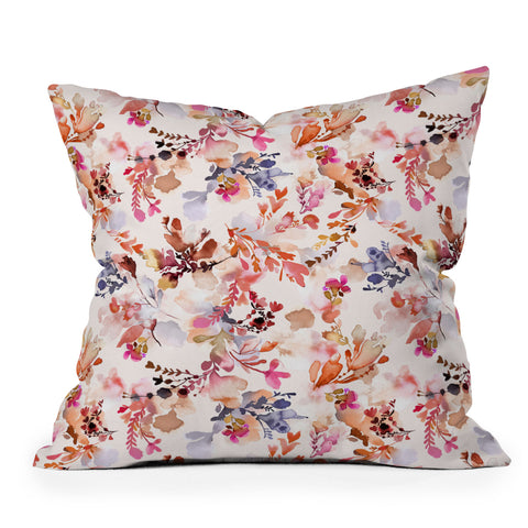 Ninola Design Fall Flowers Watercolor Orange Outdoor Throw Pillow