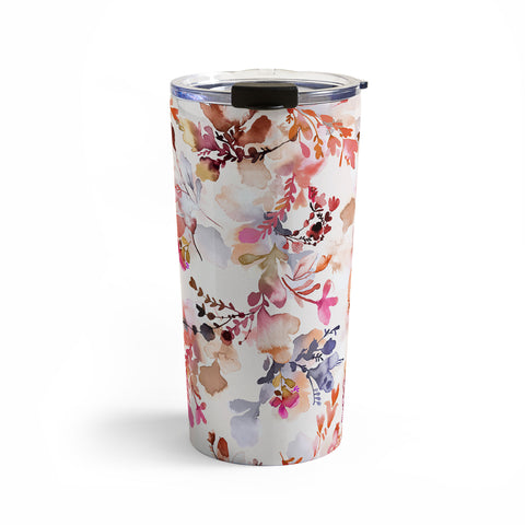 Ninola Design Fall Flowers Watercolor Orange Travel Mug