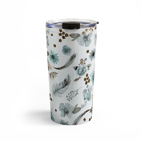 Ninola Design Feathers and flowers Romance Aqua Gold Travel Mug