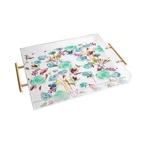 Ninola Design Feminine Roses Bouquet Blue Acrylic Tray