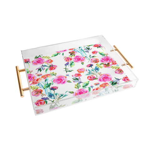 Ninola Design Feminine Roses Bouquet Pink Acrylic Tray