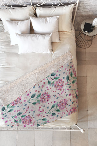 Ninola Design Fest Perennial Hydrangea Pink Fleece Throw Blanket