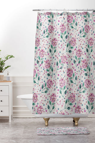 Ninola Design Fest Perennial Hydrangea Pink Shower Curtain And Mat