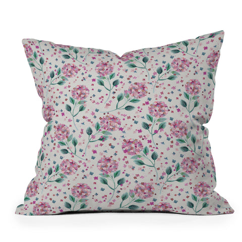 Ninola Design Fest Perennial Hydrangea Pink Throw Pillow