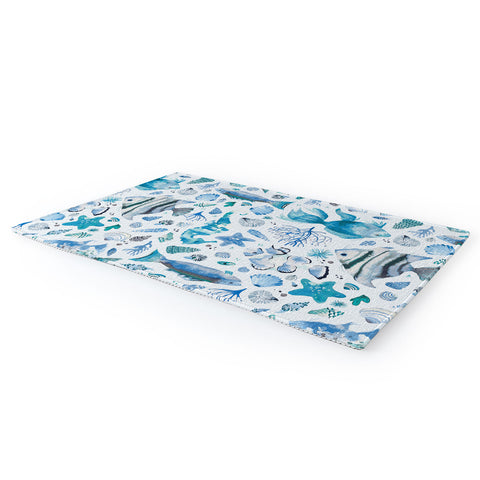 Ninola Design Fishes Shells Sea Horse Ocean Coastal Marine Blue Area Rug