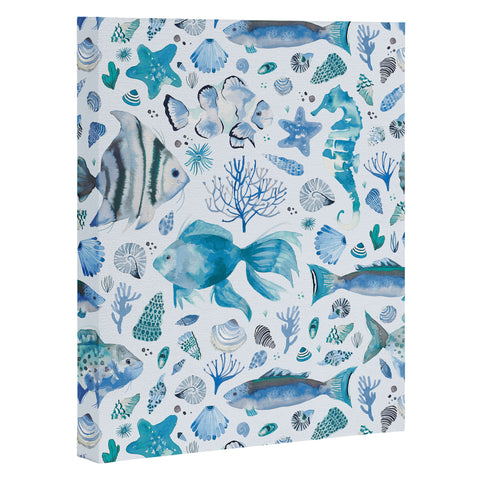 Ninola Design Fishes Shells Sea Horse Ocean Coastal Marine Blue Art Canvas