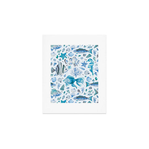 Ninola Design Fishes Shells Sea Horse Ocean Coastal Marine Blue Art Print