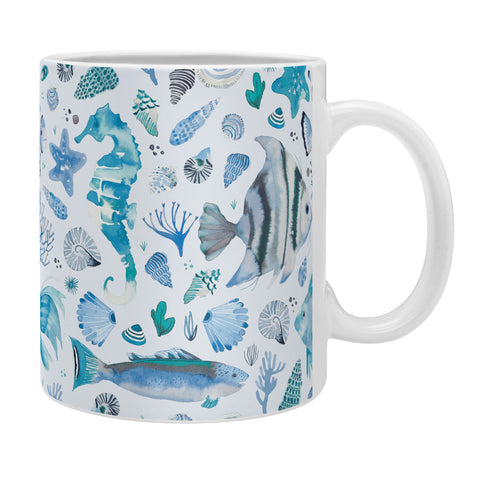 Ninola Design Fishes Shells Sea Horse Ocean Coastal Marine Blue Coffee Mug