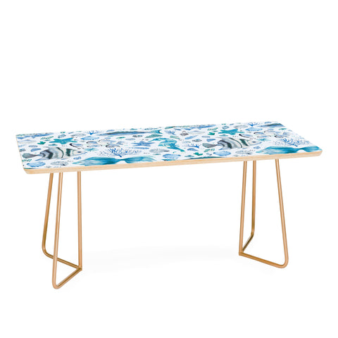 Ninola Design Fishes Shells Sea Horse Ocean Coastal Marine Blue Coffee Table