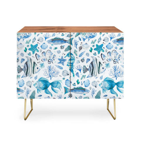 Ninola Design Fishes Shells Sea Horse Ocean Coastal Marine Blue Credenza