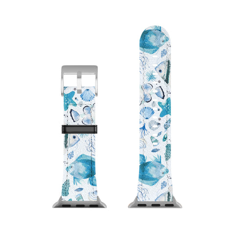 Ninola Design Fishes Shells Sea Horse Ocean Coastal Marine Blue Apple Watch Band