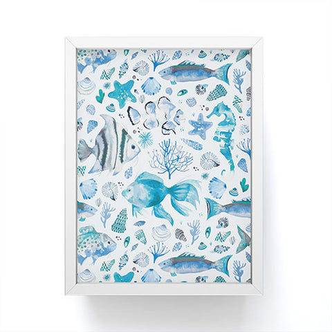 Ninola Design Fishes Shells Sea Horse Ocean Coastal Marine Blue Framed Mini Art Print