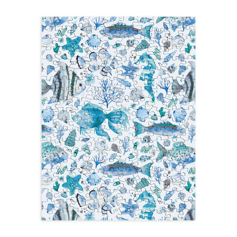 Ninola Design Fishes Shells Sea Horse Ocean Coastal Marine Blue Puzzle