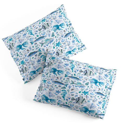 Ninola Design Fishes Shells Sea Horse Ocean Coastal Marine Blue Pillow Shams